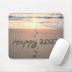 Tapis De Souris Nouvelle Année 2027 Empreintes de Pied sur la Plag
