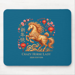 Tapis De Souris Nouvelle année festive 2026 Cheval fou Dame Fortun