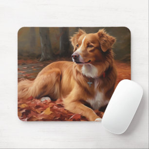 Tapis De Souris Nouvelle-Écosse Canard Terrier À L'Automne Feuille
