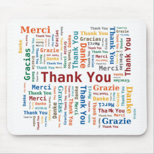 Tapis De Souris Nuage de mot de Merci dans 5 langues -