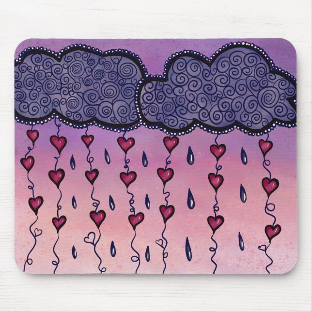 Tapis De Souris Nuages mignons, coeurs et gouttes de pluie (Devant)