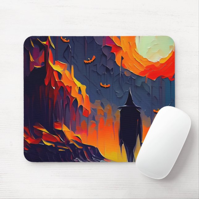 Tapis De Souris Nuit Abstraite d'Halloween moderne (Avec souris)