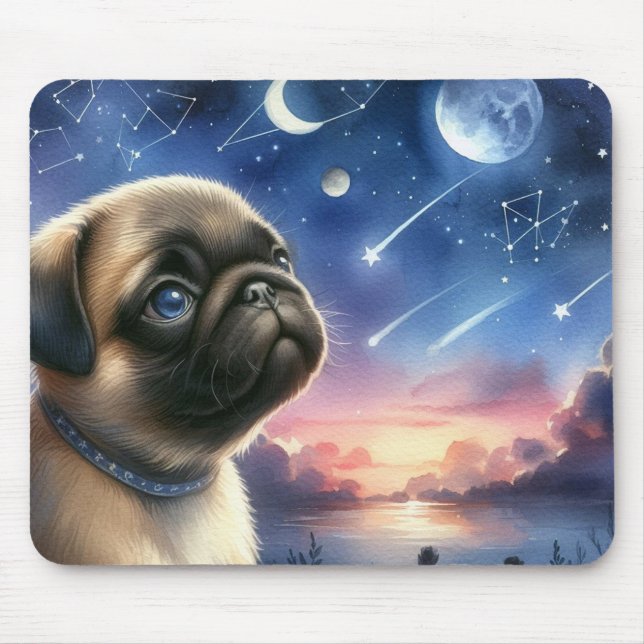 Tapis de souris nuit céleste Pug céleste (Devant)