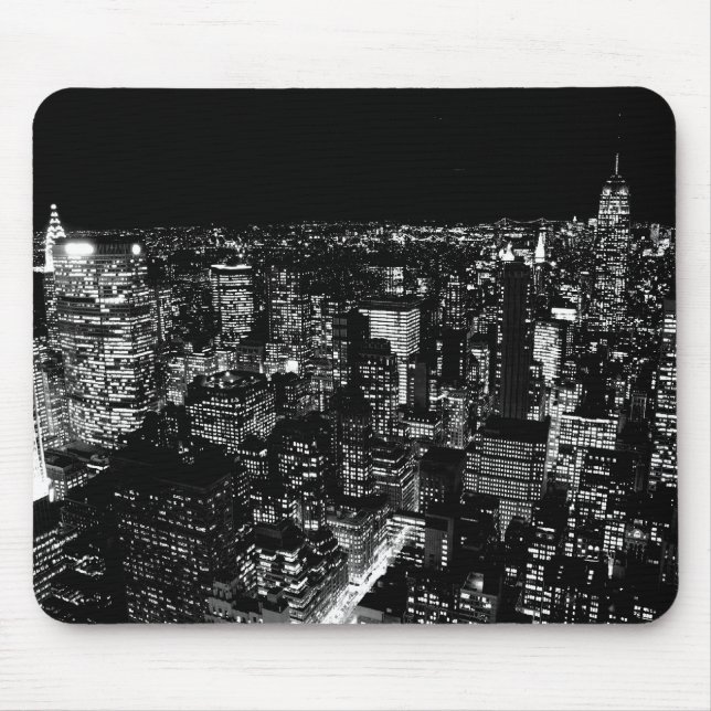 Tapis De Souris Nuit de New York en noir et blanc (Devant)