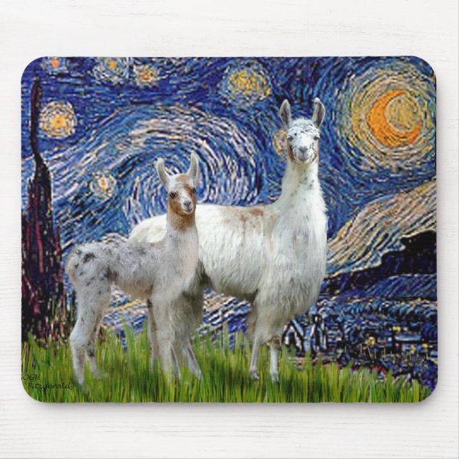 Tapis De Souris Nuit étoilée avec deux lamas (Devant)