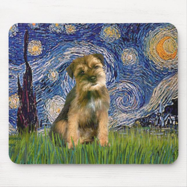 Tapis De Souris Nuit étoilée - Border Terrier #1 (Devant)
