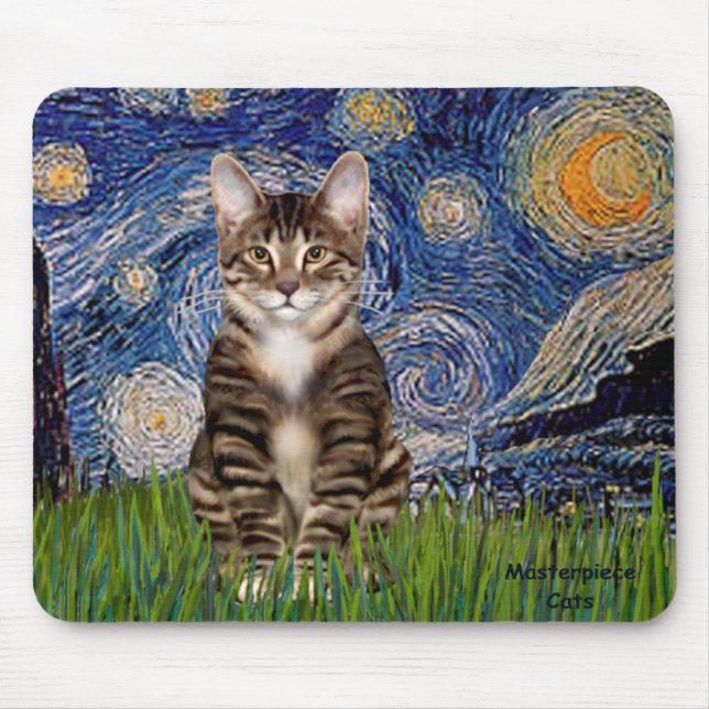 Tapis De Souris Nuit étoilée - Chat tigre tabby 30 (Devant)