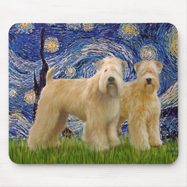 Tapis De Souris Nuit étoilée - Deux terriers roux Wheaten (2ème) (Devant)
