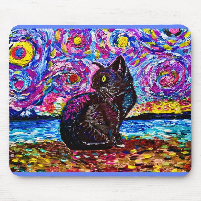 Tapis De Souris Nuit étoilée Noir Kitty Chat Pad (Devant)