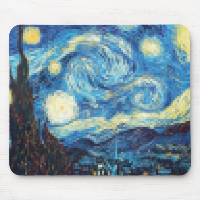 Tapis De Souris Nuit étoilée Pixellée par Van Gogh (Devant)
