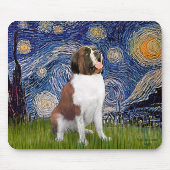 Tapis De Souris Nuit étoilée - Saint Bernard (Devant)
