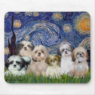 Tapis De Souris Nuit étoilée - Six Shih Tzus