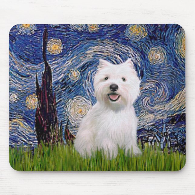 Tapis De Souris Nuit étoilée - Westie 2 (Devant)