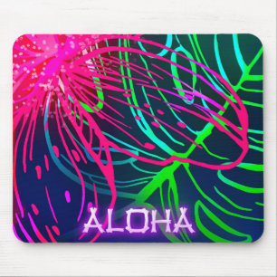 Tapis De Souris Nuit Tropicale Électrique Luau Néon Paradis Aloha
