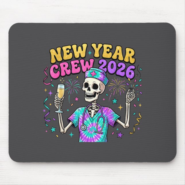 Tapis De Souris Nurse Skeleton New Year Crew 2026 Funny Er Icu Eve (Devant)