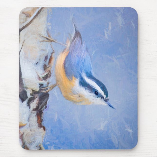 Tapis De Souris Nuthatch à poitrine rouge Peinture d'art original  (Devant)
