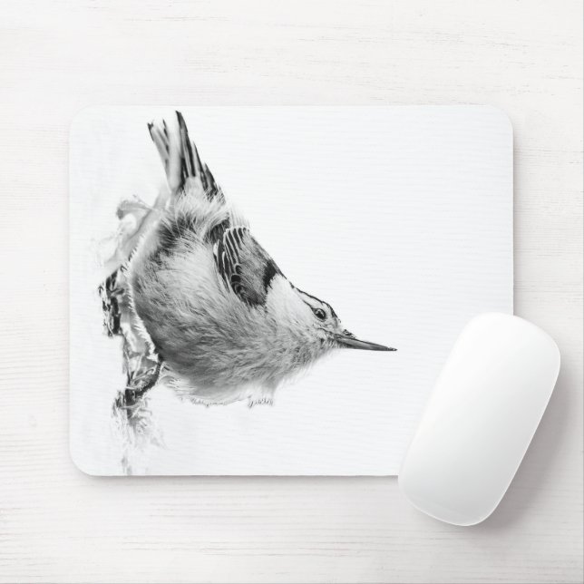 Tapis De Souris Nuthatch, photo d'oiseaux blancs (Avec souris)