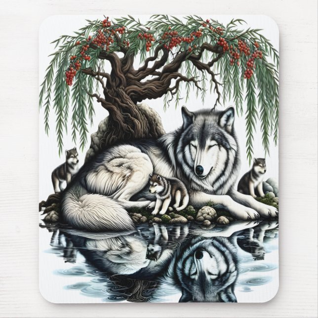 Tapis De Souris Oasis de la famille des loups sereins dans la natu (Devant)