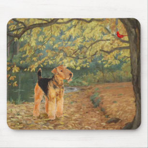 Tapis De Souris Observation des oiseaux d'Airedale Terrier