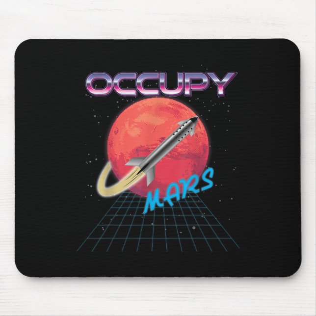 Tapis De Souris Occupy Mars Space Rocket Synthwave Outrun Retro (Devant)