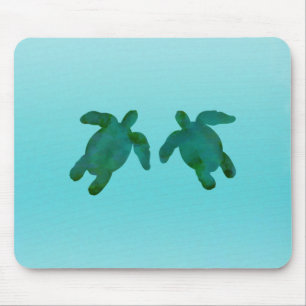 Tapis De Souris Océan Aquarelle Bleu Vert Tortues Marines