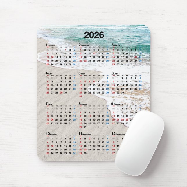 Tapis De Souris Ocean Beach Sand 2026 Calendar  (Avec souris)