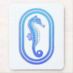 Tapis De Souris Océan Blue Tribal Seahorse