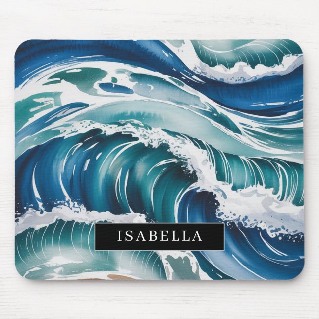 Tapis de souris Ocean Waves & Seafoam aquarelle (Devant)
