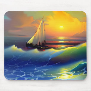 Tapis De Souris Ocean Waves, voilier et Sunset Reflet
