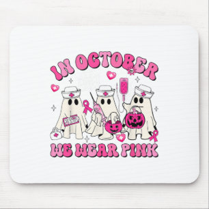 Tapis De Souris Octobre Nous Portons Pink Nurse Fantôme Halloween