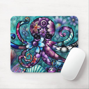 Tapis De Souris Octopus lunaire Floral Turquoise Purple Bleu Côte