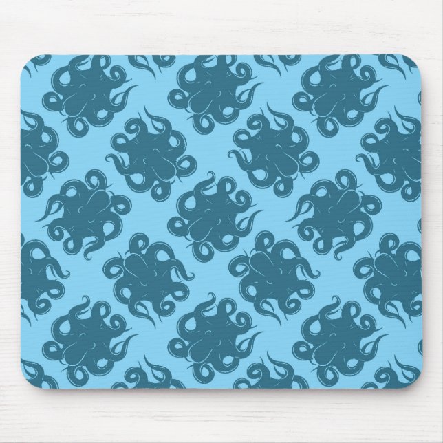 Tapis De Souris Octopus sur Motif bleu (Devant)