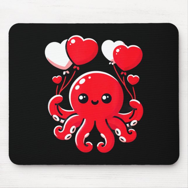 Tapis De Souris Octopus With Heart Balloons Adorable Valentines Da (Devant)