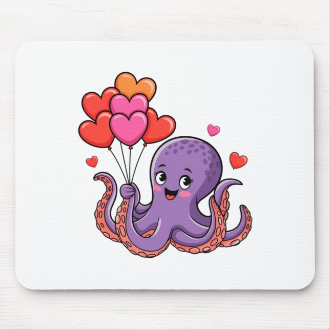 Tapis De Souris Octopus With Heart Lloons Valentine Day  (Devant)