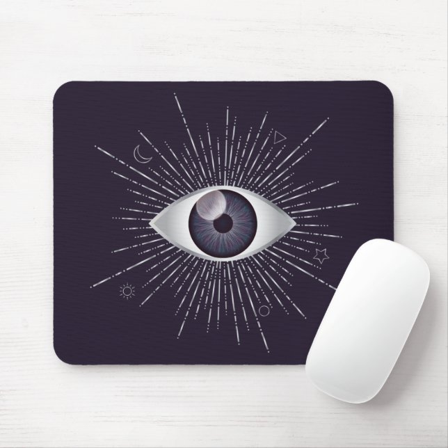 Tapis De Souris OEil mystique d'argent et de violet (Avec souris)