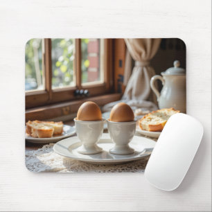 Tapis De Souris Oeufs bruns du petit-déjeuner dans des coquetiers