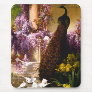 Tapis De Souris Œuvre d'art de jardin Paon Vintage Wisteria Roma