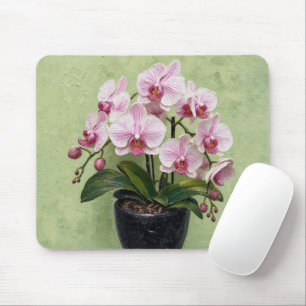 Tapis De Souris Œuvre d'art en impasto d'orchidée rose