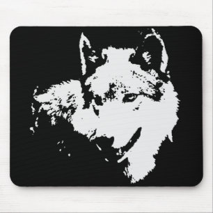 Tapis De Souris Oeuvre de Loup noir et blanc