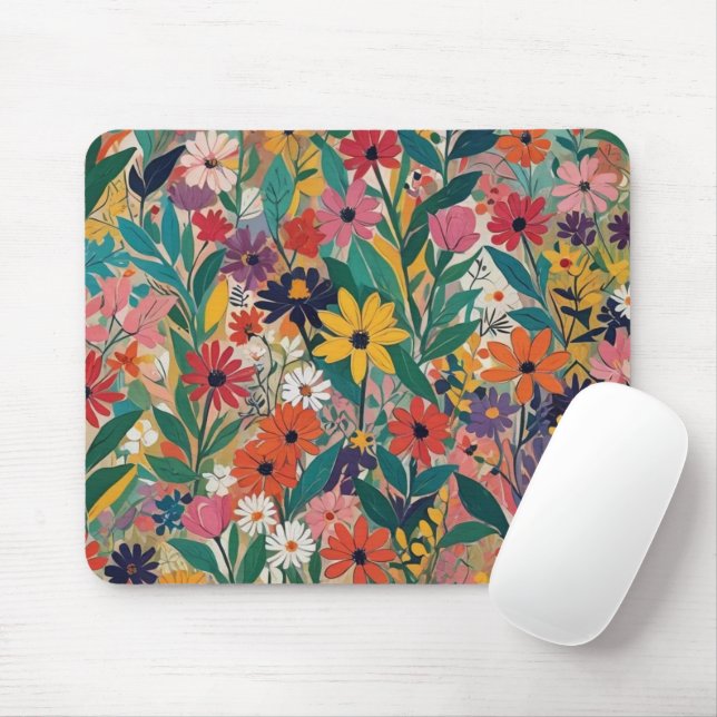 Tapis De Souris OEuvre florale colorée (Avec souris)