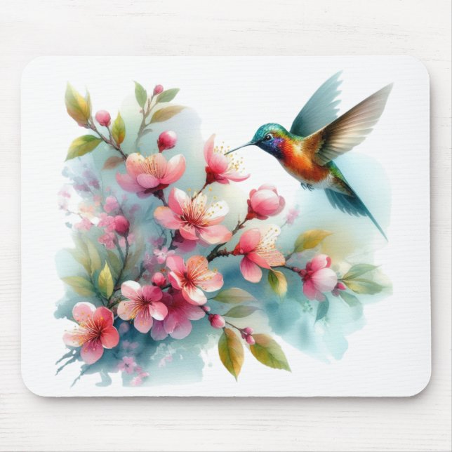 Tapis De Souris OEuvre florale/printanière de colibri (Devant)