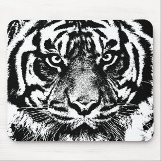 Tapis De Souris OEuvre oculaire noir blanc Sumatra Bornéo Tiger