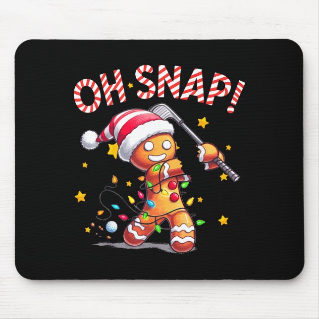 Tapis De Souris Oh Snap Gingerbreadman Xmas Golfer Golf Christmas  (Devant)