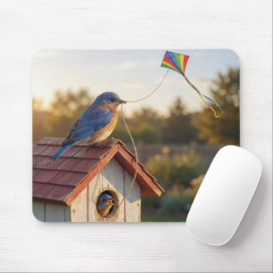 Tapis De Souris Oiseau bleu faisant voler un cerf-volant