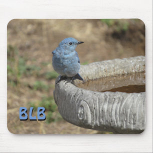Tapis De Souris Oiseau bleu sur bain d'oiseau vos initiales