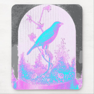 Tapis De Souris Oiseau bleu turquoise, rose pâle, violet, noir