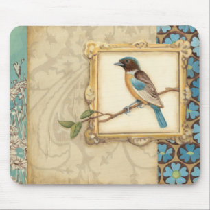 Tapis De Souris Oiseau Brown et bleu sur une branche