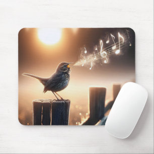 Tapis De Souris Oiseau Chantant Une Chanson Sur Un Pencepost