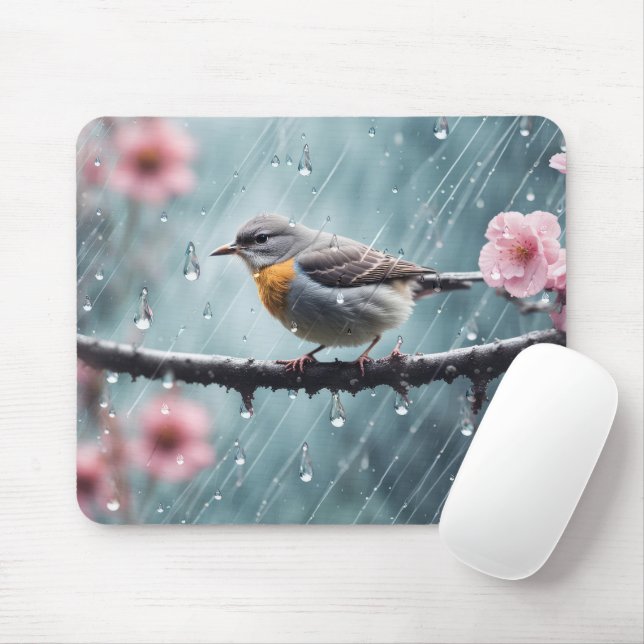 Tapis De Souris Oiseau dans la pluie (Avec souris)