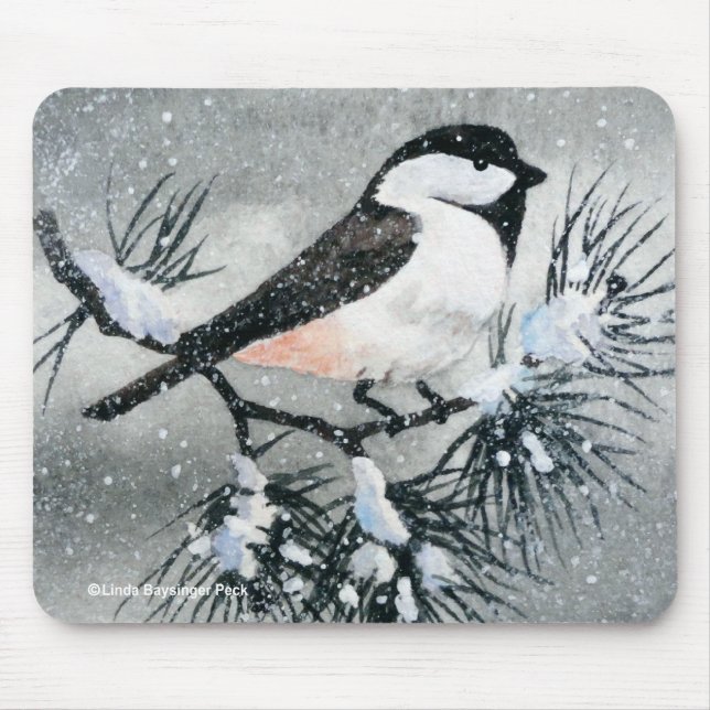 Tapis De Souris Oiseau de Chickadee couvert petit par noir (Devant)